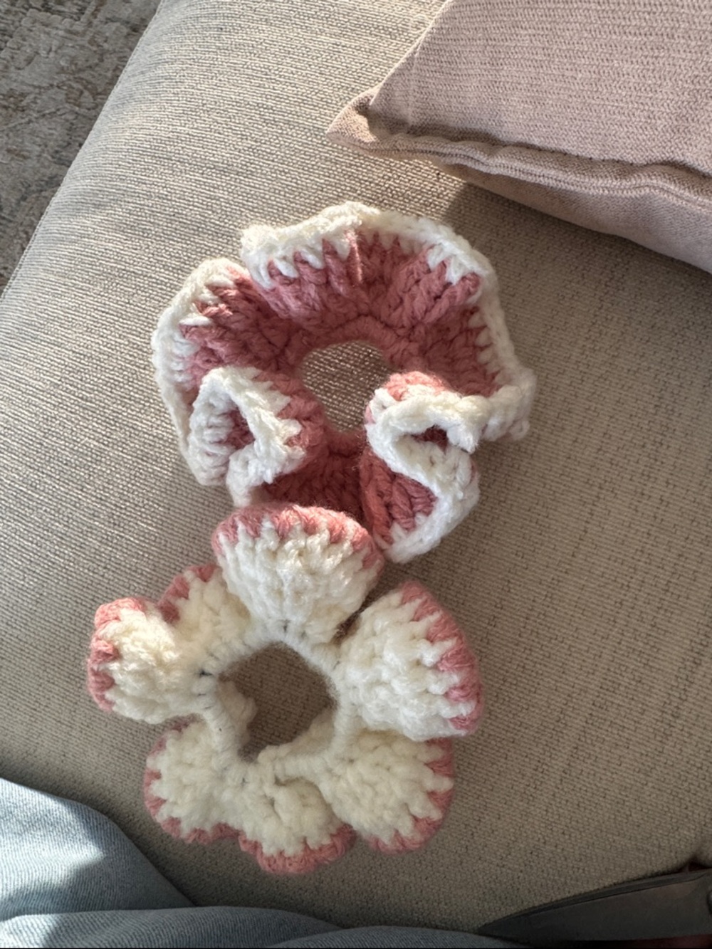 Handmade Crochet Scrunchie - Blush Pink & Cream